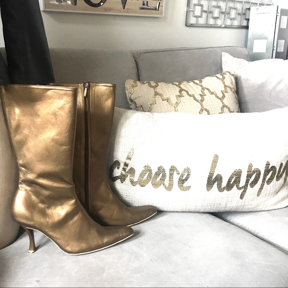 Metallic Gold Leather Boots - Picture 2 of 4